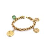 Gold, chrysoprase with charms bracelet Pulsera en oro con cuenta de crisoprasa y charms diseños