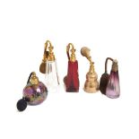 Cut and gilt glass perfume sprinklers lot. Lote de cinco perfumeros en cristal tallado,