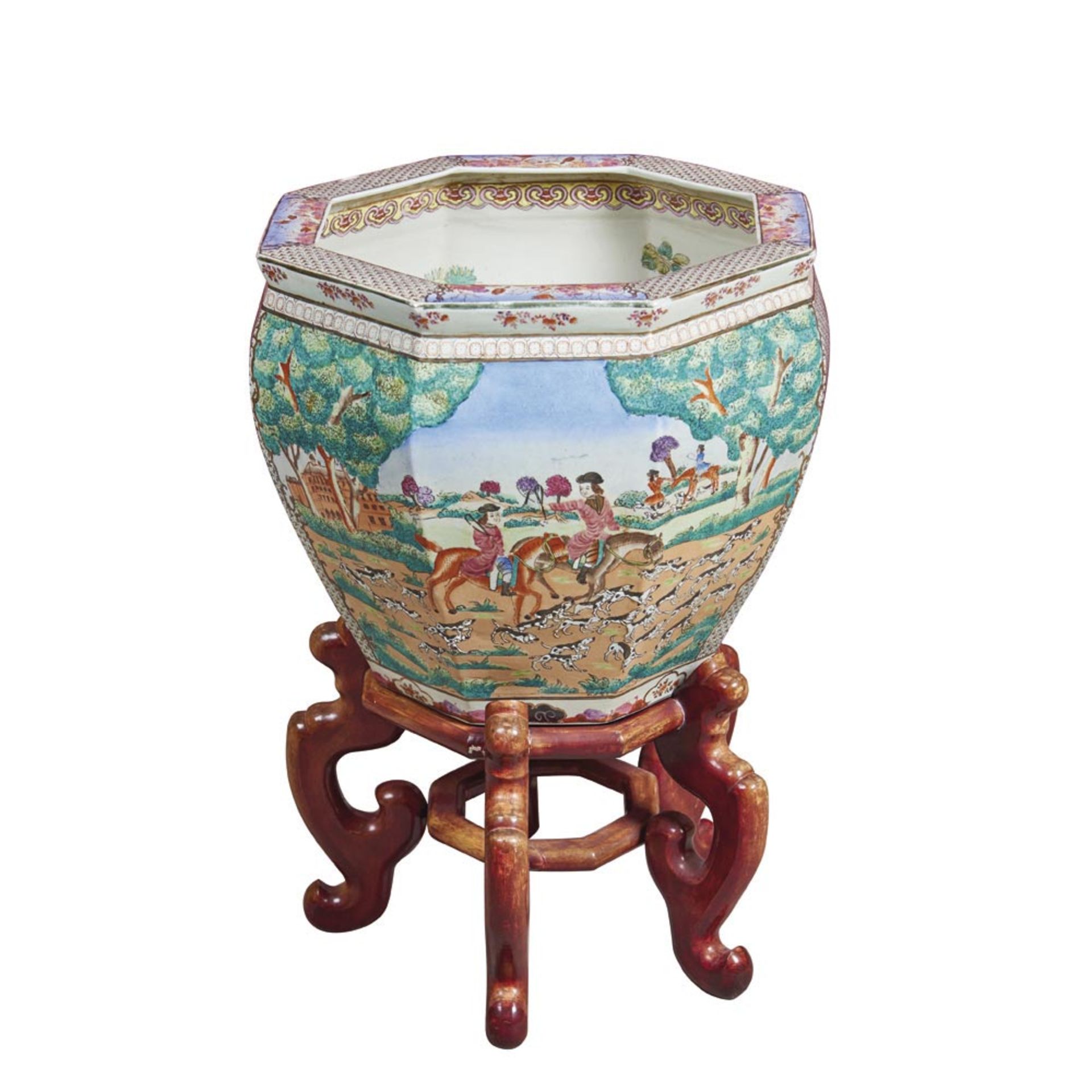Chinese porcelain jardiniere 19th century. Jardinera china diseño octogonal en porcelana de Compañía
