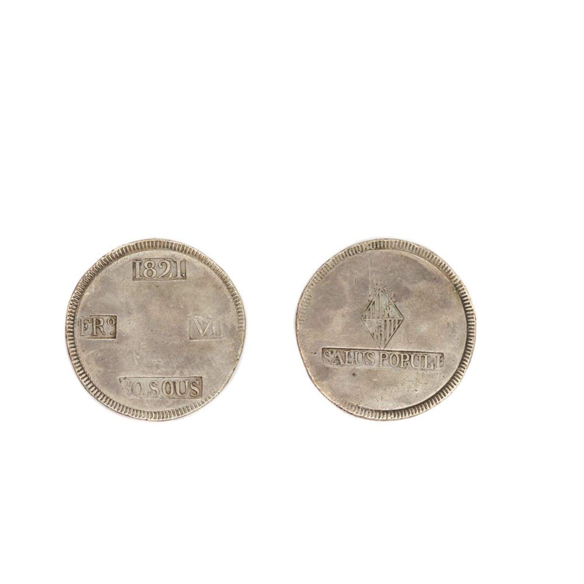 Spanish silver coin. Moneda 30 sous, Fernando VII 1821 Mallorca. - Bild 3 aus 3