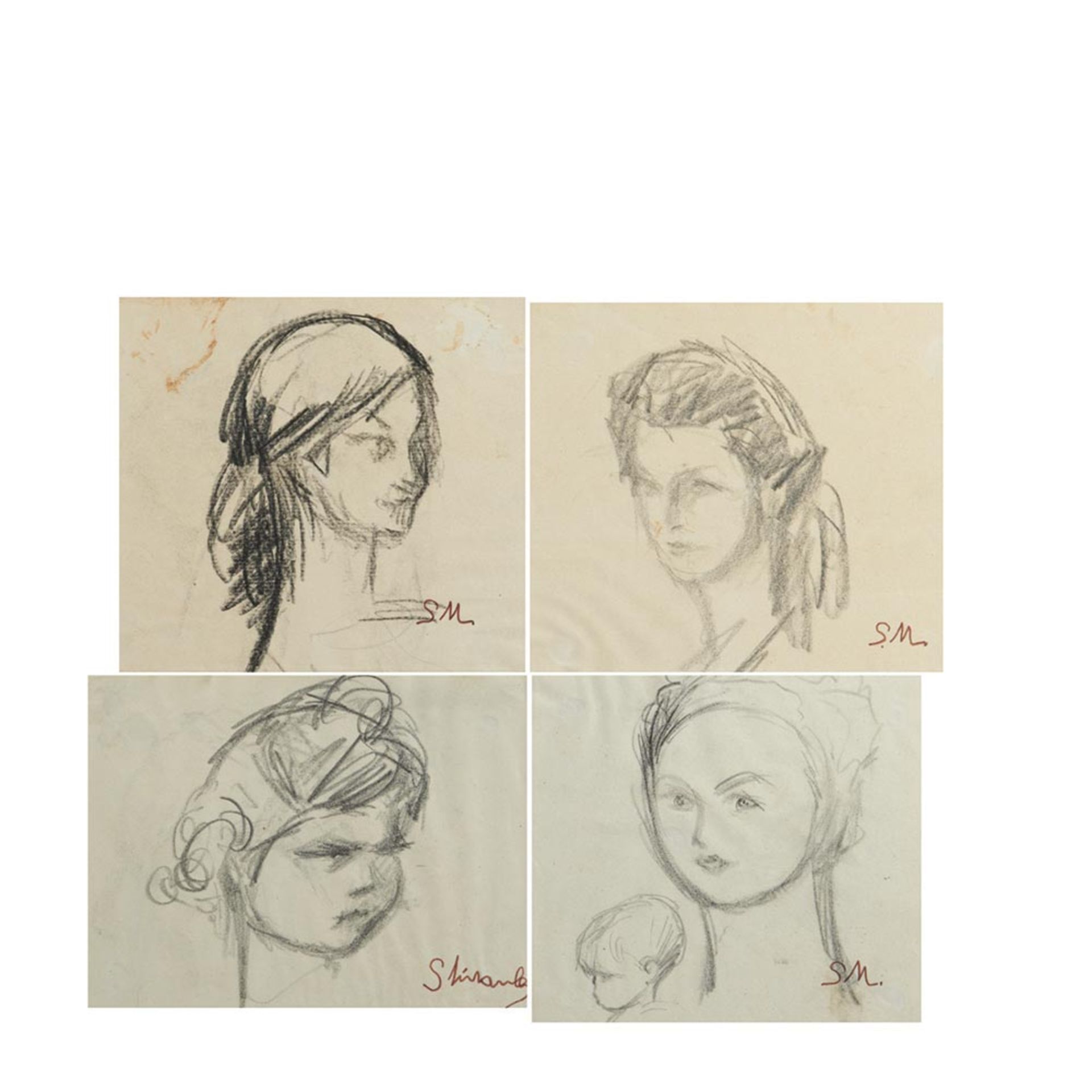 Female heads. Charcoal on paper drawings lot Sebastián Miranda (Oviedo, 1885-Madrid, 1975) Cabezas