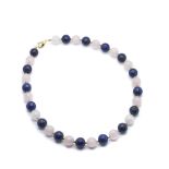 Gold plated silver, lapislazuli and pink quartz necklace