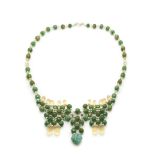 Silver, citrines and emeralds necklace