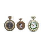 Juvenia and Rosskopf Excelsior metal, gold plated and enamel pocket watch lot