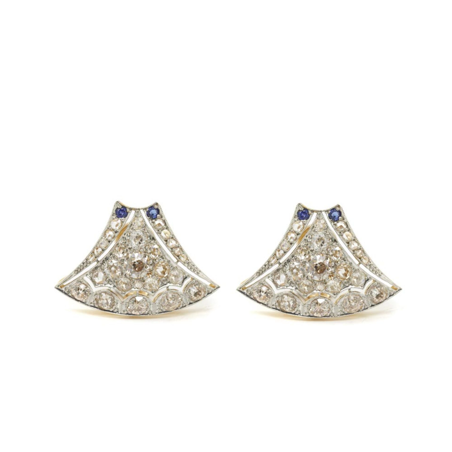 Art Deco gold, platinum, diamonds and blue sapphires earrings c.1930