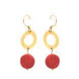 Gold and coral earrings