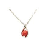 White gold, coral and diamonds pendant