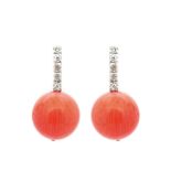 White gold, diamonds and synthetic coral earrings