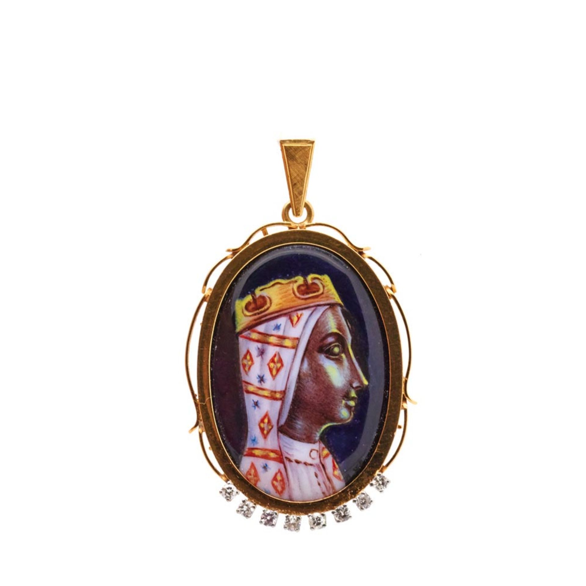 Gold, enamel and diamonds Virgin medallion