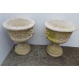 Pair of Lion Garden Urns on Stand