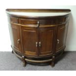 Half Moon Mahogany Side Cabinet with Inlaid and Glass Inset Top