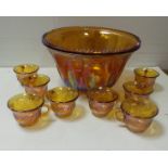 Carnival Glass Punch Bowl complete with 8 cups
