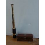 Extending Brass and Leather Telescope in Box (17")