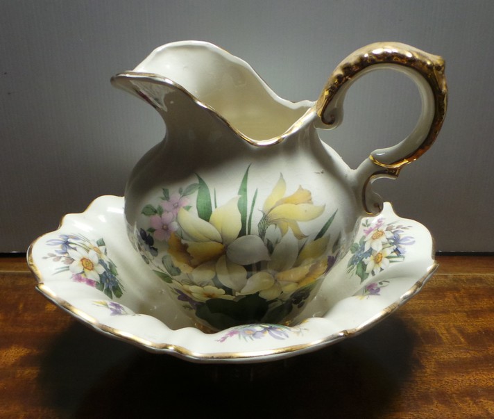 Porcelain Floral Basin and Ewer Set