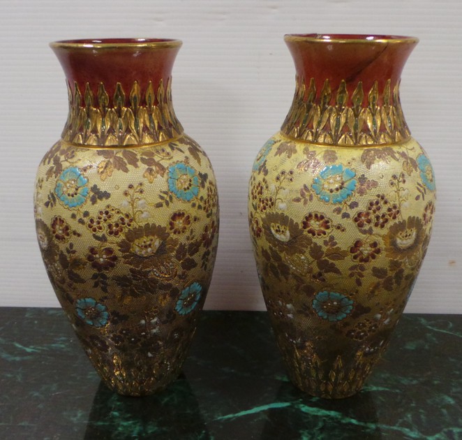 Pair of Doulton Slaters Floral Decorated Vases