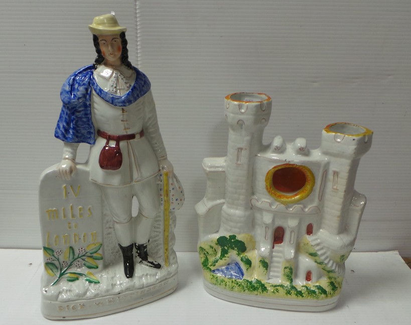 Staffordshire Pottery "Dick Whittington" and Castle Ornament