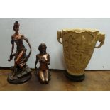 2 Bronze-effect Figures & Flower Vase