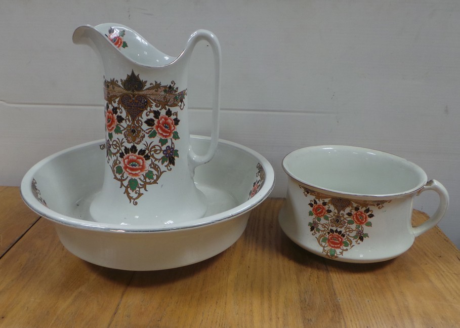 Floral Basin & Ewer & Chamber Pot Set