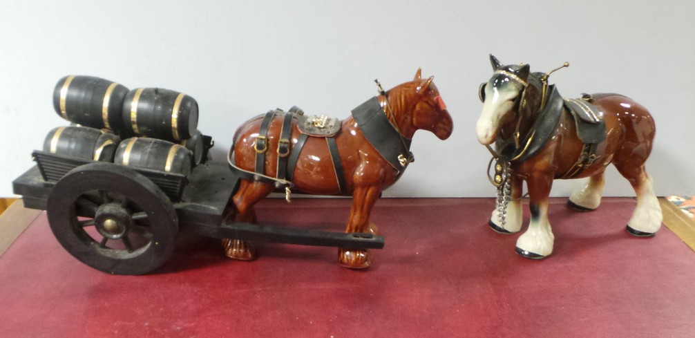 Lot of 2x Pottery Shire Horse and Cart