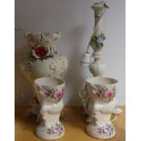 Pair of Irish Gorski Design Vases and Capodimonte-style Vase and Table Lamp "Ceramiche Artistiche"