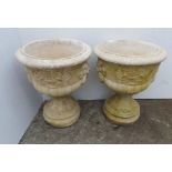 Pair of Lion Garden Urns on Stand