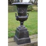 Pair of Bronze Finish Cast Iron Garden Urns with Decorative Handle Detail on Bases W: 47cm H: 87cm