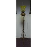 Iron and Brass Standard Lamp and Yellow Shade