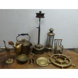 Assorted Lot of Brassware incl. Electric Kettle, Lantern etc.