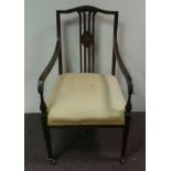 Inlaid Mahogany Carver Armchair with Cream Seat