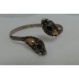 Silver (925) Snake Head Vintage Bracelet with Gold & Stone Embellishment