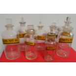 Lot of 8x Apothecary medium Clear Labelled Bottles