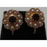 Antique Gold Pearl/Garnet Ear Rings