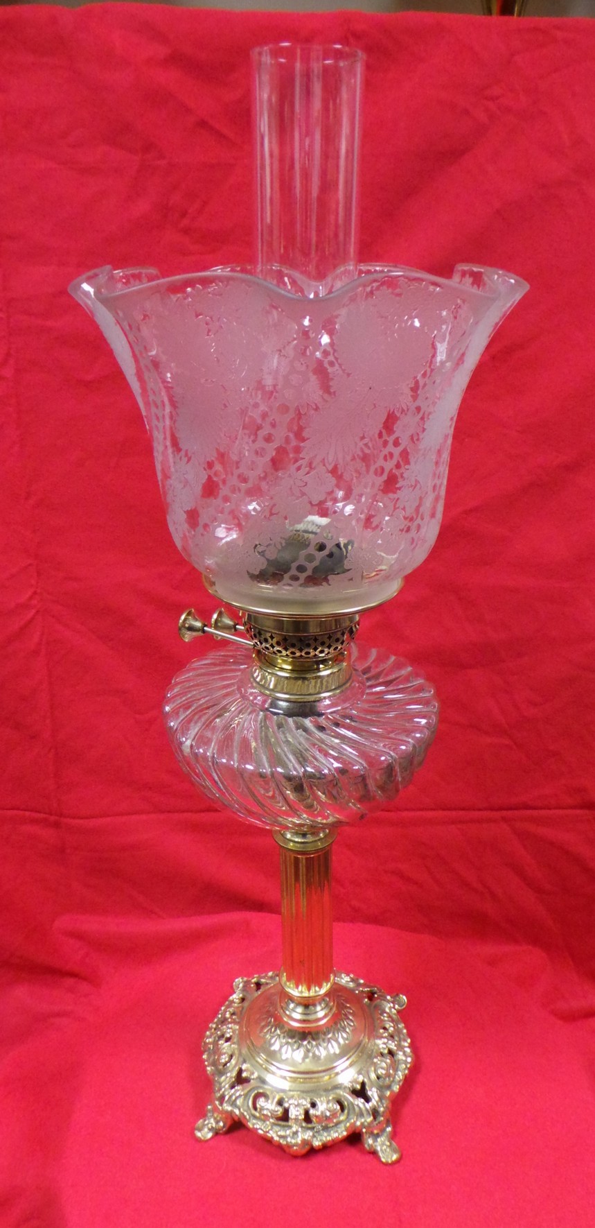 Victorian Glass Oil Lamp with Etched Tulip Shade