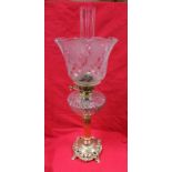 Victorian Glass Oil Lamp with Etched Tulip Shade