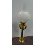 Antique Brass Column Oil Lamp with White & Gold Shade
