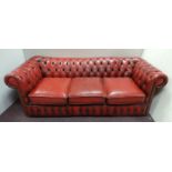3 Seater Red Leather Chesterfield Couch