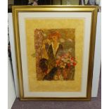 Large Gilt Framed Painting of Lady with Flowers titled "Do you remember me?"