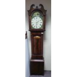 Antique Mahogany Long Case 8 Day Grandfather Clock with Painted Dial Face circa 1860