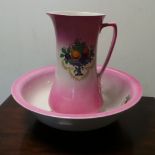 Pink and Floral Basin and Ewer Set