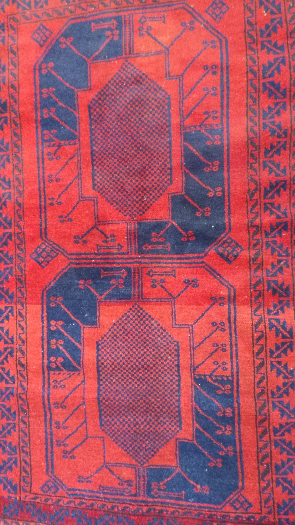 Afghan Beluchi Tribal Rug prominently Red & Blue colours with a large Bacara Design - Image 3 of 3