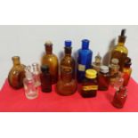 Lot of 16x Apothecary small assorted coloured and clear bottles