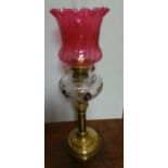 Oil Lamp and Cranberry Shade