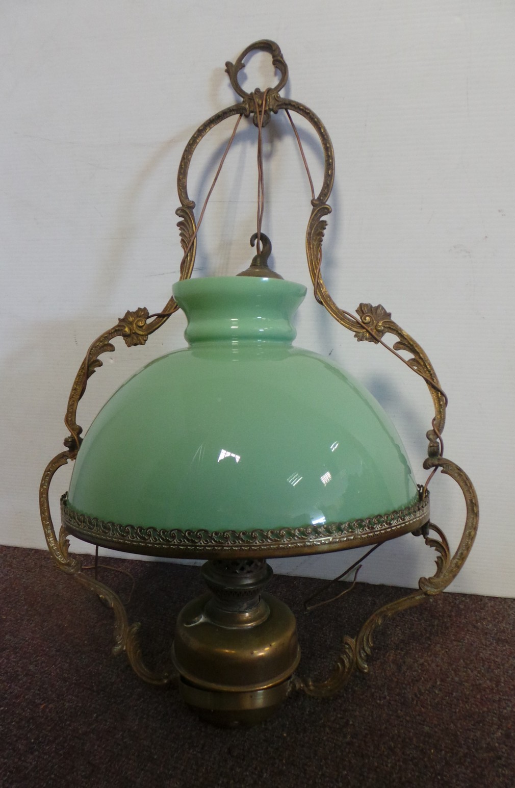 Brass and green glass Hanging centre light