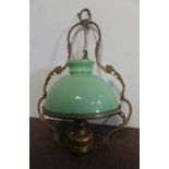 Brass and green glass Hanging centre light