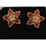 Gold Diamond/Ruby Cluster Earrings
