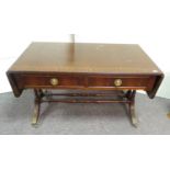 Inlaid Mahogany Drop Leaf Coffee Table with 2 Drawers