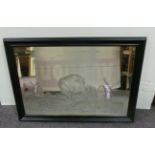 Black-framed Bevelled Edge Mirror with Dutch Country Scene Etching