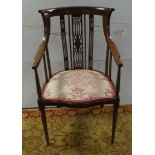 Edwardian Inlaid Mahogany Open Armchair