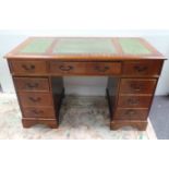 yew Wood Leather Top Pedestal Writing Desk