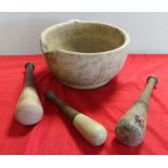 Large Mortar & 3 Pestles